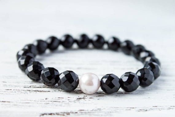 Black Faceted Beads Pastel Shaded Pearls Mother of Pearl Sister Bracelet White Sea Shell Moms Wife Gift Cousin Bracelet Girlfriend Bracelet 8mm  Code- WAR9201