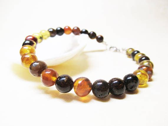 GRounding 8mm Stretchable yellow Amber Bracelet Round, Smooth 7" for mens, womens, GF, BF, Adults.