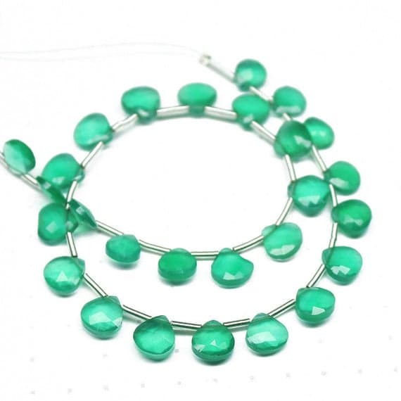 1 strand green onyx heart drop faceted 8'' long strand gemstone beads, jewelry supplies for jewelry making, bulk beads, for meditation jewellery for Reiki Healing  gemstone 5mm to 6mm