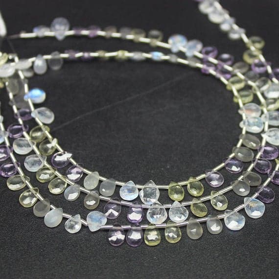 1 strand multi gemstone pear drop faceted 8'' long strand gemstone beads, jewelry supplies for jewelry making, bulk beads, for meditation jewellery for Reiki Healing  gemstone 5mm to 6mm