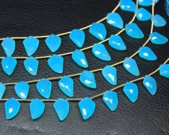 1 strand chalcedony pear drop faceted 7'' long strand gemstone beads, jewelry supplies for jewelry making, bulk beads, for meditation jewellery for Reiki Healing  gemstone size 15mm to 10mm