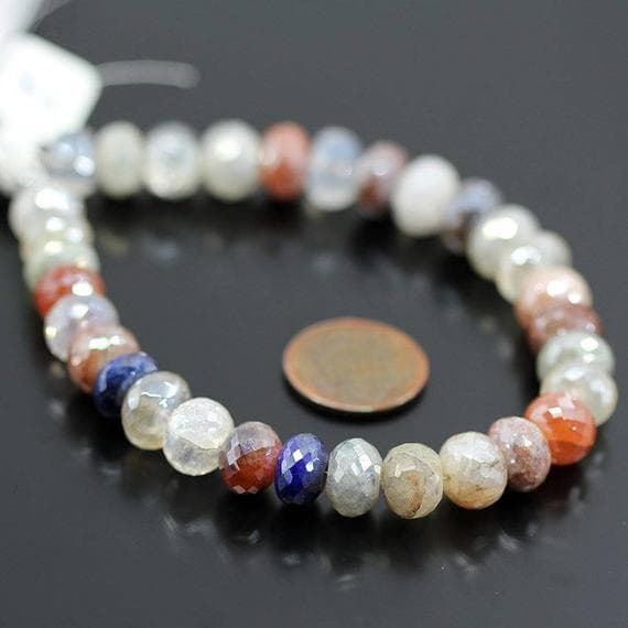 1 strand multi gemstone rondelle faceted 4'' long strand gemstone beads, jewelry supplies for jewelry making, bulk beads, for meditation jewellery for Reiki Healing  gemstone size 9mm to 10mm
