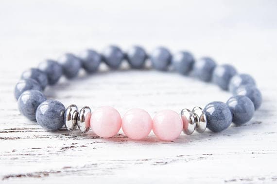Beaded Gray Pink Bracelet Friendship Bracelet Sister Bracelet BFF Bracelet Cousins Bracelet Moms Bracelet Minimalist Arm Candy Yoga Bracelet 8mm  Code- WAR9199