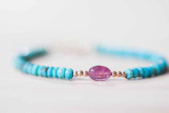 24k gold Dainty Slave Loose 3.5-4mm Multi Colour Turquoise & Pink Sapphire stacking Bracelet Rondelle & Oval, Faceted 18cm for mens, womens, gf, bf and adults.
