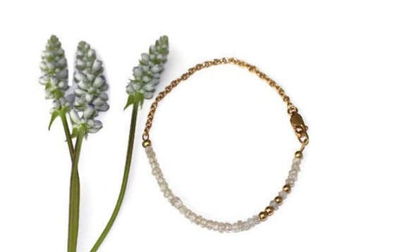 24k gold Plated Blush Jewelry Gold Helling 3-4mm stacking White Clear Quartz Bracelet Rondelle, Faceted 7" for mens, womens, gf, bf & Adult.