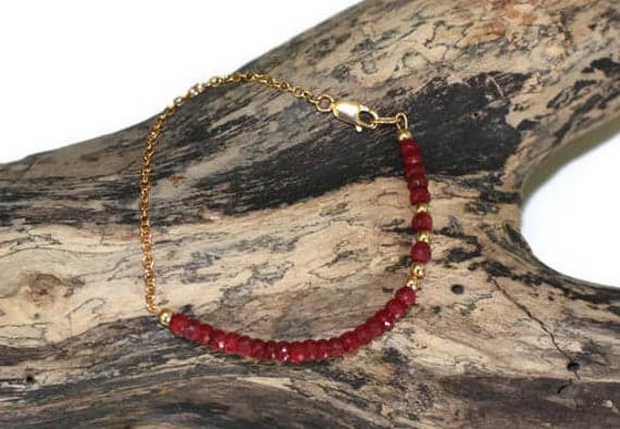 24k gold Plated Super sale Gold Helling 3-4mm stacking Red Ruby Bracelet Rondelle, Faceted 7" for mens, womens, gf, bf & Adult.
