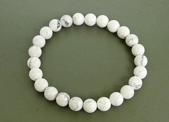 White Howlite Bracelet for men gemstone bracelet Stretch Beaded Bracelet women protection bracelet Healing Stone meditation bead bracelet 8mm  Code- WAR9152