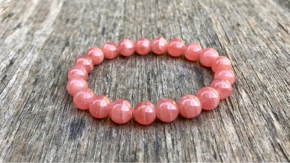 Anxiety Gemstone 8mm Stretchable Pink Peruvian Rhodochrosite  Bracelet Round, Smooth 7" for mens, womens, gf, bf & Adult.