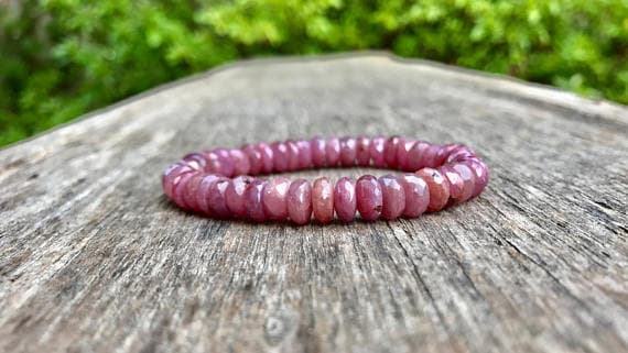 Empath Protection 8x4mm Stretchable Red Ruby Bracelet Rondelle, Faceted 7" for mens, womens, gf, bf & Adult.