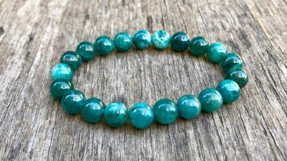 Grounding 8mm Stretchable Green Green Apatite  Bracelet Round, Smooth 7" for mens, womens, gf, bf & Adult.