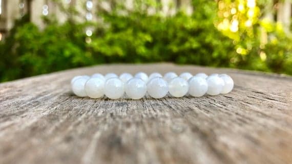Bridesmaid Jewelry 7mm Stretchable White White Moonstone  Bracelet Round, Smooth 7" for mens, womens, gf, bf & Adult.
