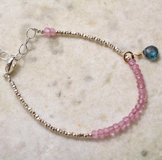 925 steling silver love beach youth 3-4 mm Stracking pink pink Garnet Bracelet Rondelle, Faceted 7" for mens, womens, GF, BF, Adults.