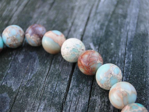 AAA++ Rare Quality Aqua Blue Impression Jasper Bracelet | Gemstone Bracelet | Womens Bracelet | Mens Bracelet | Gift for Her | Gift for Him | Beaded Bracelet 8mm 7" Strand. Code- TJH324