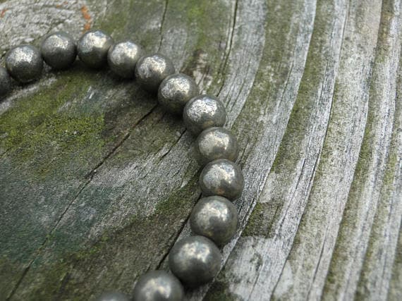 AAA++ Rare Quality Silver PlatedPyrite Bracelet | Gemstone Bracelet | Mens Bracelet | Metal Stone Bracelet | Womens Bracelet | Beaded Bracelet | Fools Gold  8mm  Code- TJH338