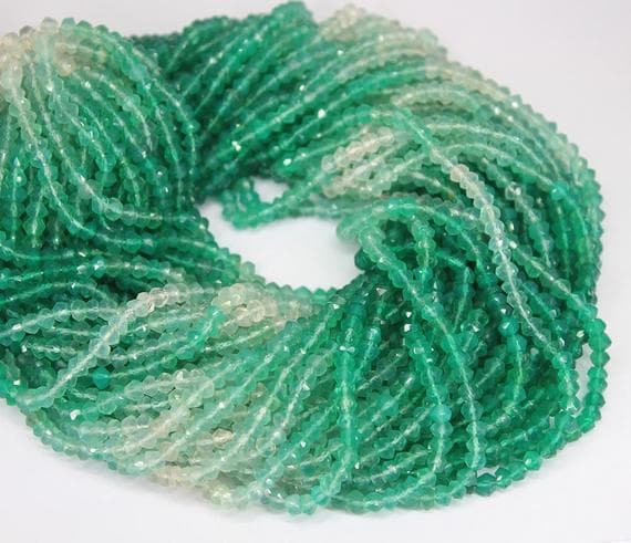 1 strand green onyx rondelle faceted 13'' long strand gemstone beads, jewelry supplies for jewelry making, bulk beads, for meditation jewellery for Reiki Healing  gemstone size 4mm