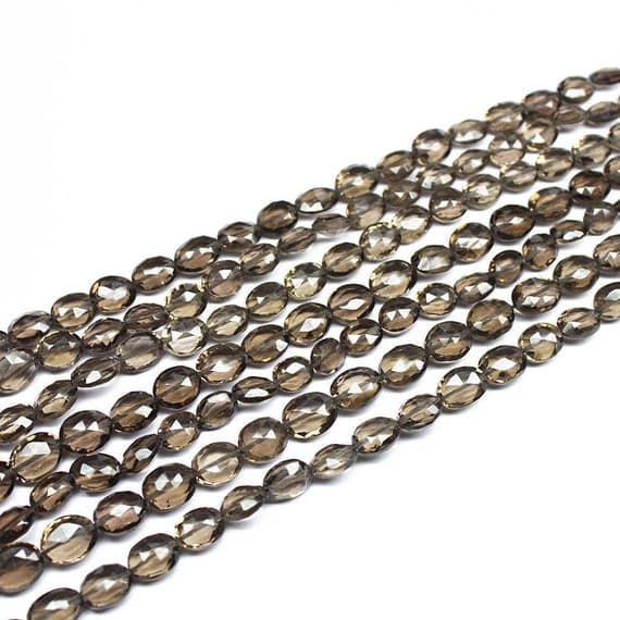 1 strand smocky quartz oval faceted 13'' long strand gemstone beads, jewelry supplies for jewelry making, bulk beads, for meditation jewellery for Reiki Healing  gemstone size 7mm to 8mm