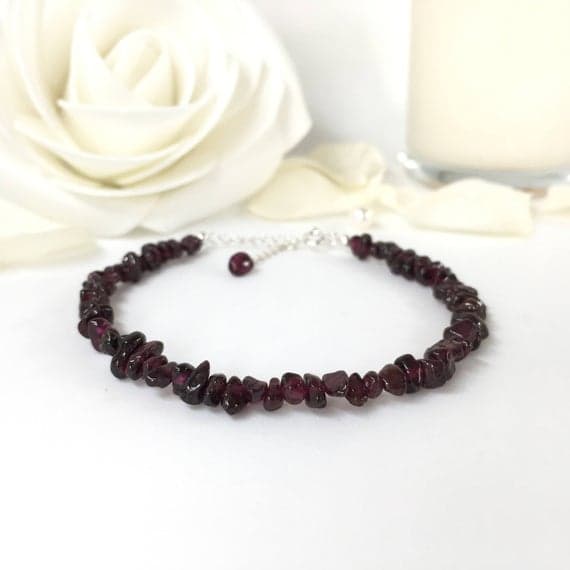 925 sterling Silver Wholesale 1x1-8x3mm stacking Red Garnet Bracelet Chips, Smooth 7" for mens, womens, gf, bf & Adult.