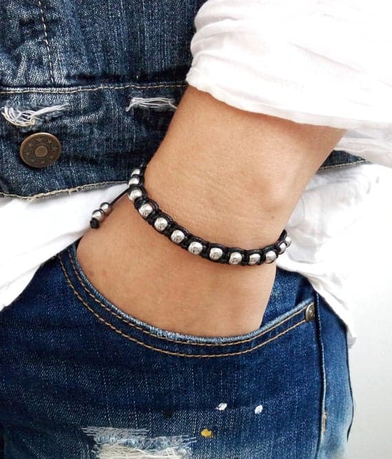 Positive Energy 6mm Silver Hematite Shamballa Adjustable Bracelet Round, Smooth 18cm for mens, womens, gf, bf and adults.