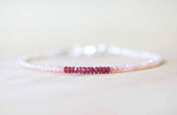 925 sterling silver Grounding 2.5mm Multi Colour Pink Opal & Ruby stacking Bracelet Rondelle , Faceted 18cm for mens, womens, gf, bf and adults.