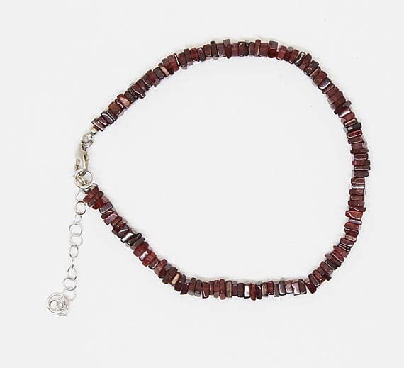 925 steling silver Artisan Loose 4 mm Stracking red Mozambique Garnet Bracelet square, Smooth 7" for mens, womens, GF, BF, Adults.