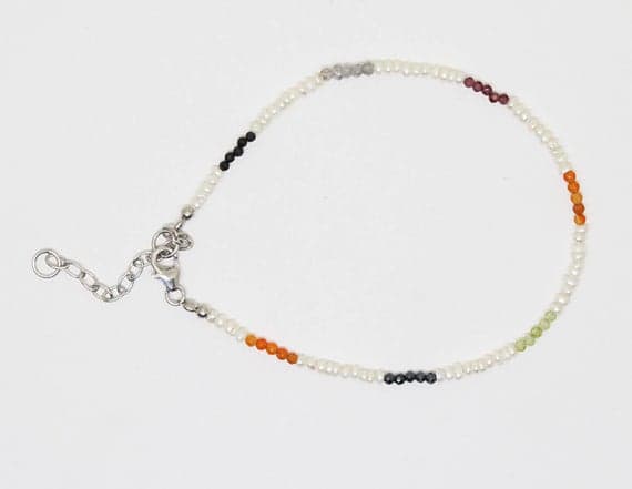 925 steling silver Jewelry Energy 2 mm Adjustable Stracking Multi Garnet, Peridot, Pearl, Spinel Bracelet Rondelle, Faceted 7" for mens, womens, GF, BF, Adults.