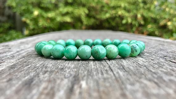 Handmade Beaded 9mm Stretchable Green Chrysoprase Bracelet Round, Smooth 7" for mens, womens, gf, bf & Adult.