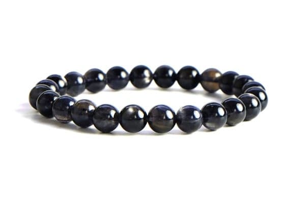 Anniversary Gift 8mm Blue Iolite Stretchable Bracelet Round, Smooth 18cm for mens, womens, gf, bf and adults.
