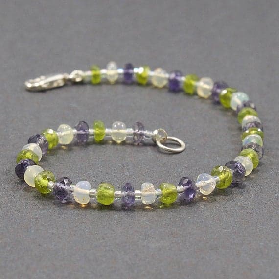 Confidence Bracelet, Green Blue, Bracelet, Iolite, Vesuvianite, Opal, Energy Layer Delicate, Gift for Her, Gift for Women, Gift for Wife 3.5mm  Code- WAR6534
