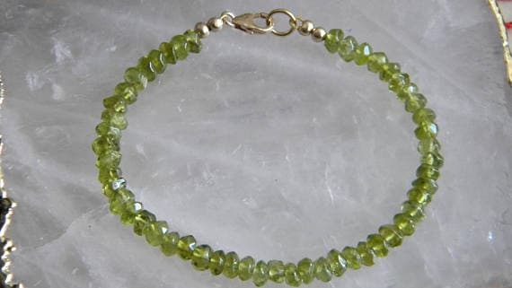 24k gold Plated Galaxy Jewelry 5mm stacking Green Garnet Bracelet Rondelle, Faceted 7" for mens, womens, gf, bf & Adult.