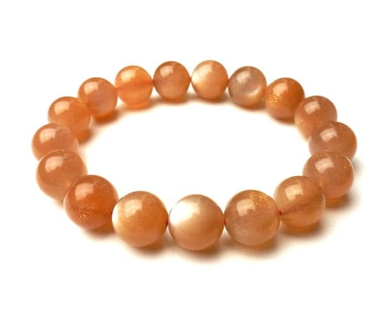 Empath Protection 10mm Orange Sunstone Stretchable Bracelet Round, Smooth 18cm for mens, womens, gf, bf and adults.
