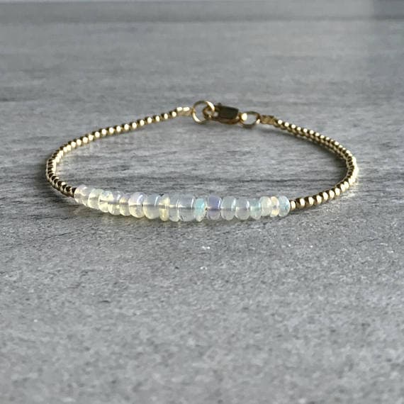 925 sterling silver Personalized Gift 3-4mm White Genuine Opal stacking Bracelet Rondelle, Smooth 18cm for mens, womens, gf, bf and adults.
