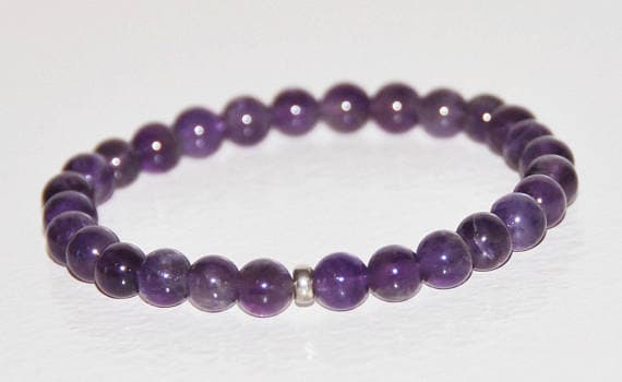 925 sterling silver Jewelry Energy 6mm Purple Amethyst Stretchable Bracelet Rondelle, Smooth 18cm for mens, womens, gf, bf and adults.