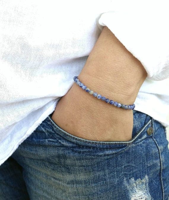 Jewelry Energy 4mm Blue Sodalite Stretchable Bracelet Round, Smooth 18cm for mens, womens, gf, bf and adults.
