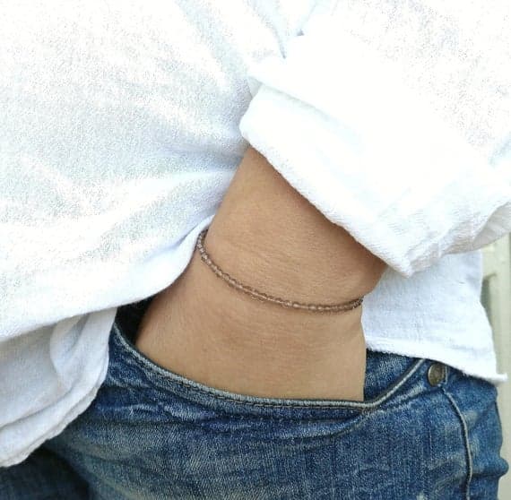 Unique Wedding Gift 4mm Brown Smoky Quartz Stretchable Bracelet Round, Smooth 18cm for mens, womens, gf, bf and adults.