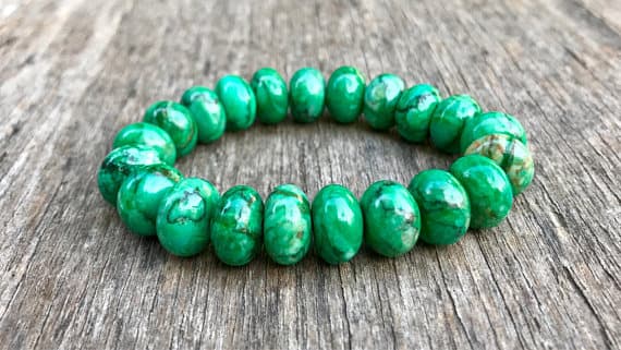 Positive Energy 12x8mm Stretchable Green Green African Turquoise Bracelet Rondelle, Smooth 7.5" for mens, womens, gf, bf & Adult.
