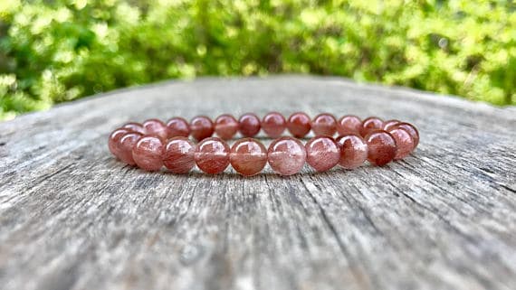 Grounding 8mm Stretchable Orange Rutilated Quartz  Bracelet Round, Smooth 7" for mens, womens, gf, bf & Adult.