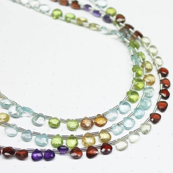 1 strand multi gemstones heart drop faceted 8'' long strand gemstone beads, jewelry supplies for jewelry making, bulk beads, for meditation jewellery for Reiki Healing  gemstone size 4mm to 5mm