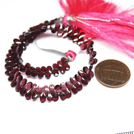 1 strand rhodolite garnet pear drop faceted 8'' long strand gemstone beads, jewelry supplies for jewelry making, bulk beads, for meditation jewellery for Reiki Healing  gemstone size 5mm