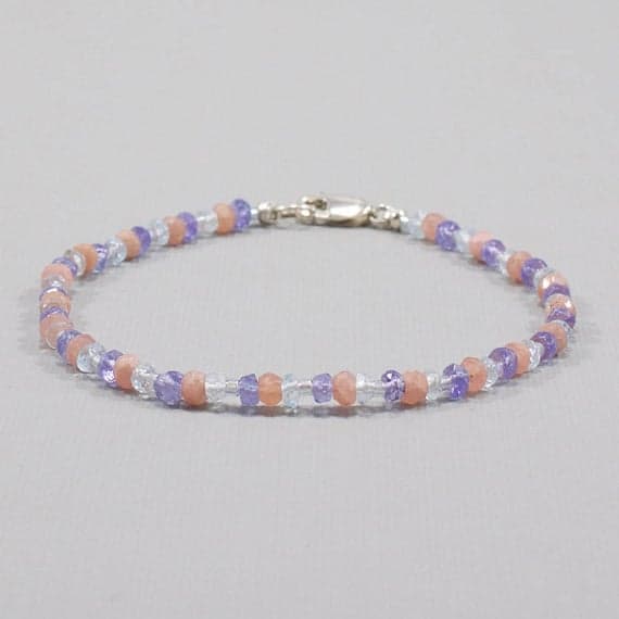 Anti-Anxiety Bracelet, Calming, Bracelet, Anti-Anxiety Beaded Bracelet, Blue Topaz, Rhodochrosiste, Tanzanite 3mm  Code- WAR6529