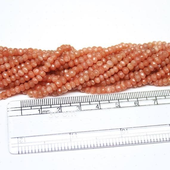 1 strand peach moonstone rondelle faceted 14'' long strand gemstone beads, jewelry supplies for jewelry making, bulk beads, for meditation jewellery for Reiki Healing  gemstone size 4mm