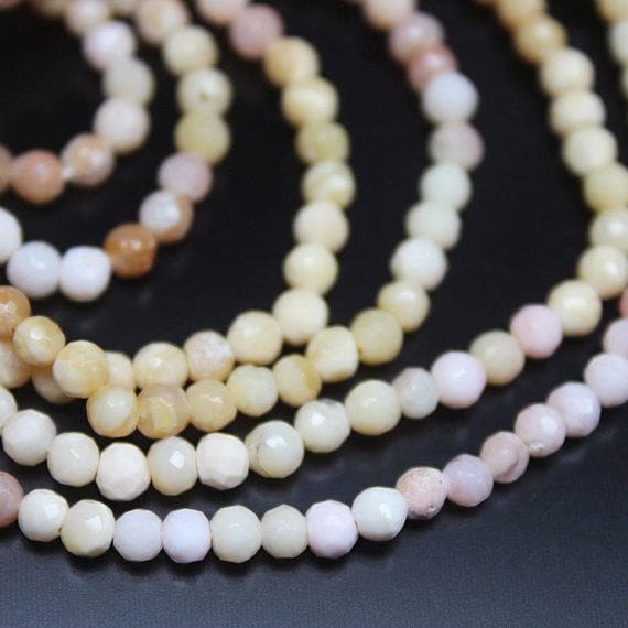 1 strand peruvian pink opal round ball faceted 13'' long strand gemstone beads, jewelry supplies for jewelry making, bulk beads, for meditation jewellery for Reiki Healing  gemstone size 5mm