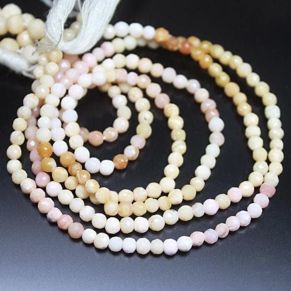1 strand peruvian pink opal round ball faceted 13'' long strand gemstone beads, jewelry supplies for jewelry making, bulk beads, for meditation jewellery for Reiki Healing  gemstone size 3mm