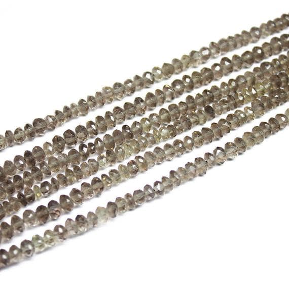 1 strand smocky quartz rondelle faceted 13'' long strand gemstone beads, jewelry supplies for jewelry making, bulk beads, for meditation jewellery for Reiki Healing  gemstone size 4mm