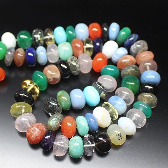 1 strand multi gemstone rondelle smooth 18'' long strand gemstone beads, jewelry supplies for jewelry making, bulk beads, for meditation jewellery for Reiki Healing  gemstone size 11mm