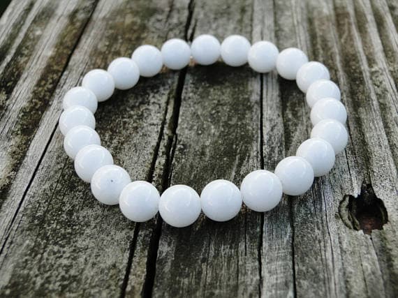 AAA++ Rare Quality White Onyx Bracelet | Gemstone Bracelet | Beaded Onyx Bracelet | White Jewelry | Mala Bracelet | Meditation Bracelet | Womens Bracelet 8mm 7" Strand. Code- TJH329