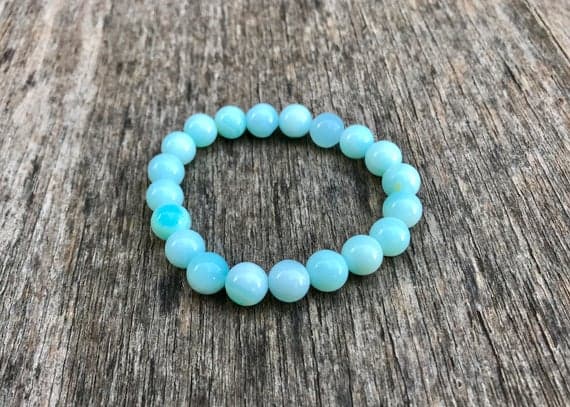 Empath Protection 9mm Stretchable Blue Peruvian Blue Opal  Bracelet Round, Smooth 7" for mens, womens, gf, bf & Adult.