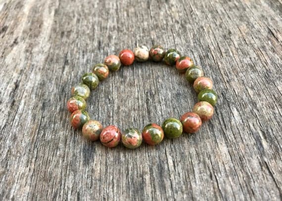 Positive Energy 8mm Stretchable Multi Unakite Bracelet Round, Smooth 7" for mens, womens, gf, bf & Adult.