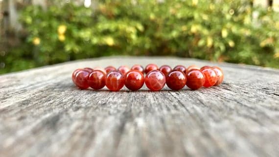 Grounding 8mm Stretchable Red Fire Agate Bracelet Round, Smooth 7" for mens, womens, gf, bf & Adult.