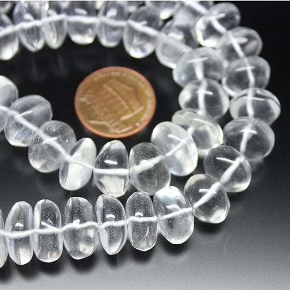 1 strand white crystal quartz rondelle smooth 18'' long strand gemstone beads, jewelry supplies for jewelry making,  for meditation jewellery for Reiki Healing  gemstone size 7mm to 16mm