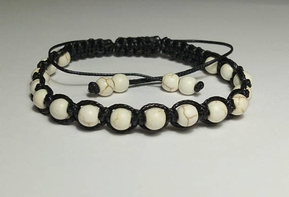 Artisan Loose 6mm White Howlite Shamballa Adjustable Bracelet Round, Smooth 18cm for mens, womens, gf, bf and adults.